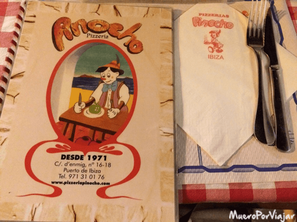 La carta de la pizzeria Pinocho