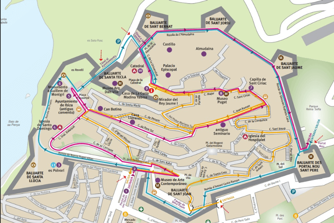 Mapa de las calles de Dalt Vila en Ibiza