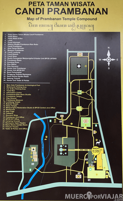 Mapa del conjunto de Prambanan en Yogyakarta