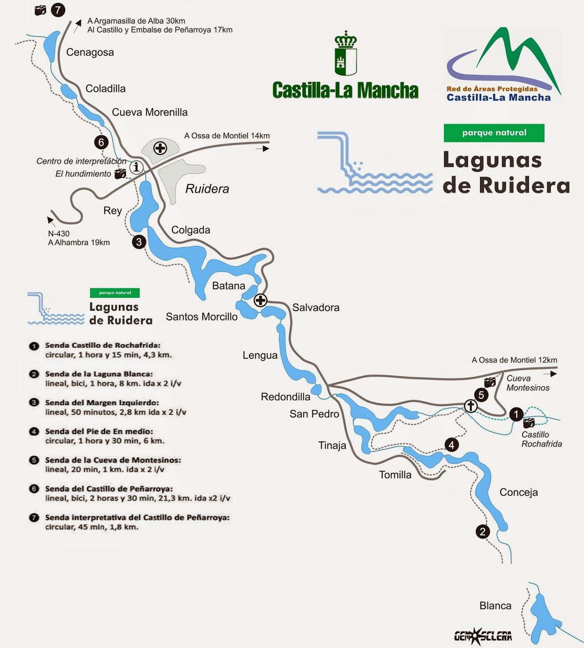 Mapa de las Lagunas de Ruidera en Castilla la Mancha
