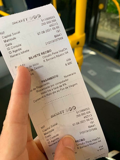 Ticket del bus de Sintra